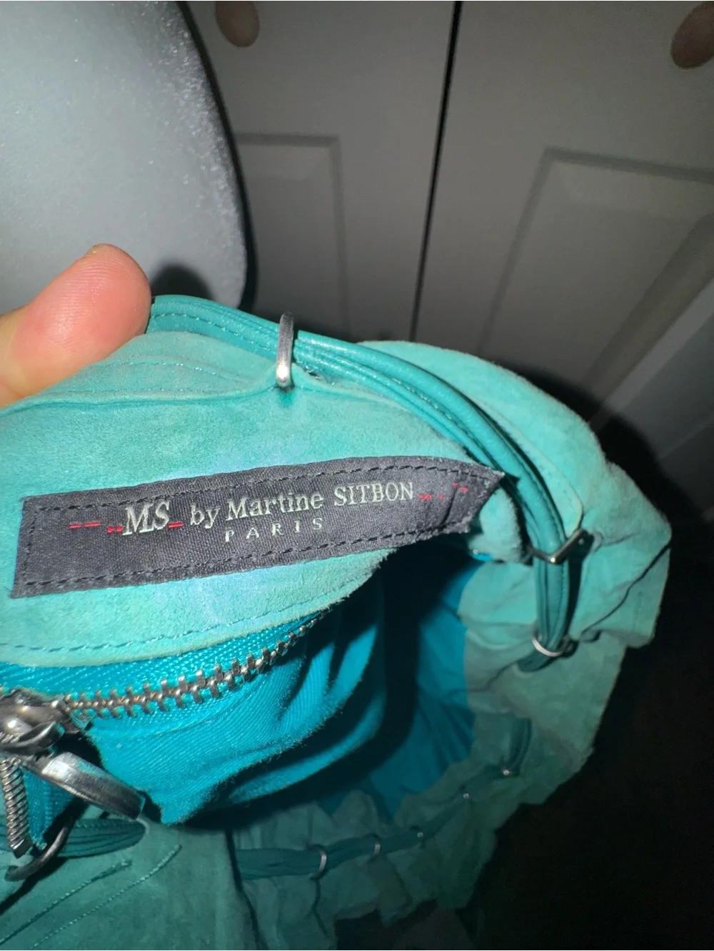 MS by Martine Sitbon Paris Teal Leather Drawstring Bucket Bag